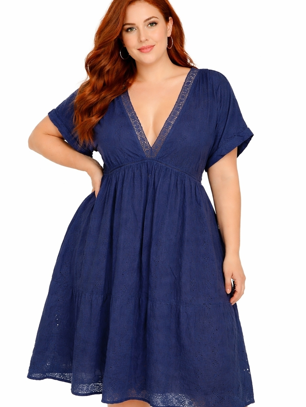 ASOS Curve Blue Eyelet Maxi Dress Cotton Cottage Feminine Open Back Lace Floral